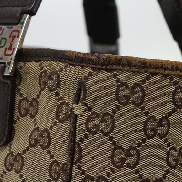 GUCCI GG Canvas Web Sherry Line Hand Bag Canvas Leather Beige Green Auth 53681 - Picture 5 of 16